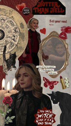 a collage of photos with images and words on them, including an image of a woman holding a candle