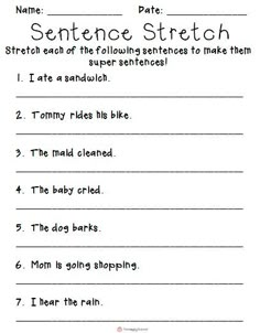 the sentence worksheet is filled with words to help students understand what they are doing