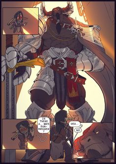 a comic strip with an image of a man in armor