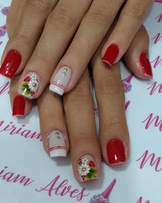 unha vermelha decorada #unhas #unhanatural #unhadecorada Nail Art Techniques, Phone Wallpaper Pink, Floral Nails, Nail Colors, Nail Designs, Floral