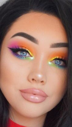 Candyland Eye Makeup, Pride Makeup Full Face, Rainbow Unicorn Makeup Halloween, Take Me To Brazil Palette Looks, Rainbow High Makeup, Playful Eye Makeup, Lisa Frank Eyeshadow Looks, Lisa Frank Leopard Makeup, Pinata Makeup Ideas