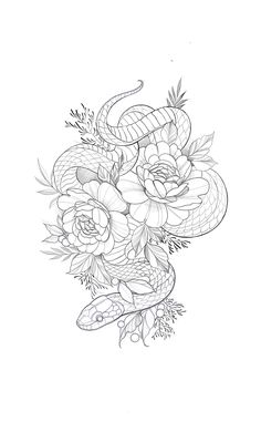 a snake and flowers tattoo design