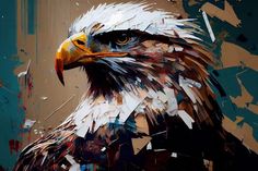 a painting of an eagle with paint splatches on it's wings and head