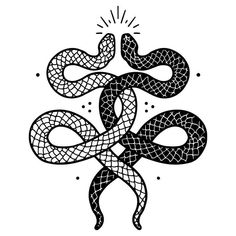 a black and white drawing of two snakes in the shape of an eight - pointed snake