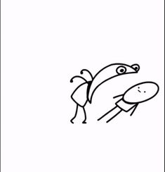 a black and white drawing of a cartoon character flying through the air with an umbrella