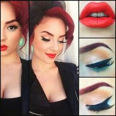 love the hair color and make up. plus, I've always loved that rockabilly style :) Maquillage Pin Up, Moda Pin Up, Stile Pin Up, Cabelo Pin Up, Rockabilly Makeup, Pin Up Makeup, Pin Up Looks, Pin Up Vintage, Orange Lips