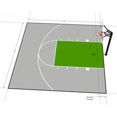 an overhead view of a basketball court with lines drawn on the ground and in front of it