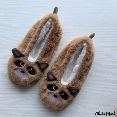 Olivia Mark - Cute Cartoon Soft-Soled Plush Home Shoes with Anti-Slip and Noise-Reducing Features Brown Raccoon, Shoe Socks, Indoor Slippers, Velvet Slippers, Home Shoes, Slipper Socks, House Slippers, Olivia Mark, Sock Shoes