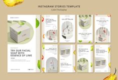 the instagramm stories template is shown with an image of a box, pears and