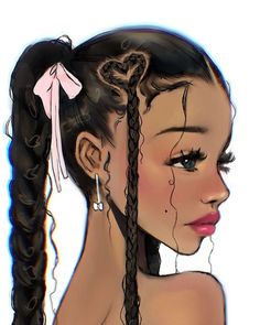 a digital painting of a woman with long hair and braids in her pony tail