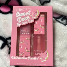 New Never Opened Beauty Creations Sweet Dose Lip Care Duo Includes Lip Scrub And Lip Oil Watermelon Scented Boxes Has Marks (Bought Like That ) Seen In Last Pic Cute Makeup Brands, Cute Lip Glosses, Cute Lip Gloss Aesthetic, Chinese Makeup Products, Cute Makeup Products, Makeup Beauty Room, Makeup Things, Lip Oils, Lip Gloss Cosmetics