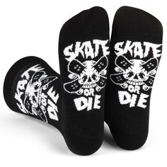 PRICES MAY VARY. Cotton Blend Imported Machine Wash Get stoked with socks for skaters: Cool socks that skateboarders love, with timeless skate inspired artwork - plus a classic saying that any skater will feel in their bones: “Skate or Die”! The ultimate statement for those who live and breathe skate culture. One size fits most: Unisex style crew length socks for men women and teens, fits most men size 6-12 and women size 7 and up. A flippin great gift: These funny socks are the perfect gift for Funny Socks For Men, Skate Socks, Dad Socks, Skate Culture, Golf Socks, Gifts For Teen Boys, Gifts For Sports Fans, Skateboarder, Socks For Men