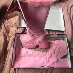 Worn Once At Rave. Signs Of Wear On Bottom Of Shoe From Going Outside Rave Shoes, Demonia Shoes, Shoes Pink, Go Outside, Lace Up Boots, Christmas List, Shoe Laces, Knee High, Lace Up