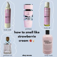 🍦🍓 do you like strawberries? 👀 Our strawberries & cream body milk + body oils are the perfect everyday sweet scent. She smells like sweet creamy strawberries 🍓 just enough sweetness to get you noticed. Grab yours now at shopshaymoena.com in our bio enjoy 30% off babe you deserve it. ☁️ Body Care Strawberry, How To Smell Like Strawberry Milk, How To Smell Like Strawberry Shortcake, Smell Like Strawberries And Vanilla, Strawberry Hygiene Products, Strawberry Body Oil, Strawberry Sent, Strawberry Milk Perfume