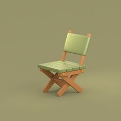 a green chair with wooden legs on a gray background