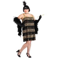 The Plus Size Gold and Black Fringe Flapper Dress Costume for WomenThe Roaring 20s is one of the most popular costume themes when it comes time for a costume party. And that's why we're proud to offer this Women's Plus Size Flapper Dress as a part of our Made by Us costume selection. Throwbacks and retro themes are one of our favorite party go-tos, which is why our team tackled this stunning design. Artfully and expertly crafted by our own talented artists, designers, and developers, this costum Gold Flapper Costume, Plus Size Flapper Costume, Honey Costume, Plus Size Flapper Dress, Decades Costumes, 20s Costume, Gold Flapper, 1920s Costume, Fringe Flapper Dress