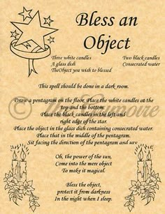 Bless an Object, Book of Shadows Spells Page, Witchcraft, Wicca, like Charmed Witchcraft Spells For Beginners, Magic Spell Book, Grimoire Book, Under Your Spell, Magick Spells, Wiccan Spell Book