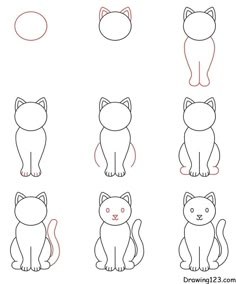 how to draw a cat step by step with pictures for kids and beginners drawing