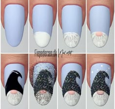 Gonk Nails Step By Step, Christmas Nails Nome, Nome Christmas Nails, Step By Step Christmas Nails, Gnome Nails Art, Christmas Nails Tutorial, Christmas Nails Step By Step, Elf Nails, Christmas Nail Art Ideas