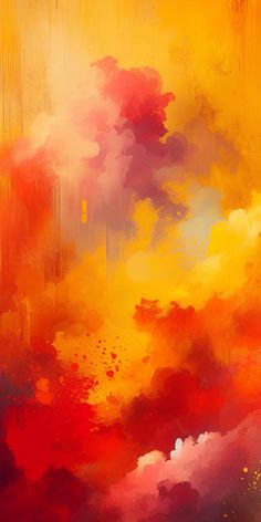 an abstract painting with orange, yellow and red colors