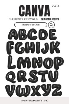 Black 3d Bubble Alphabet Letters Font #font #fonts|Black 3d bubble alphabet letters font is a modern and stylish font that is perfect for use in logos, branding, and other creative projects. It is available in both uppercase and lowercase letters, as well as numbers and Bubble Alphabet Letters, Canva Letters, 3d Tipografi, Bubble Writing, Canva Tricks, Bubble Alphabet, Hand Lettering Alphabet Fonts