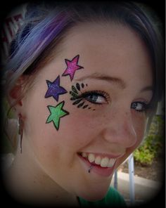 Super quick and easy face painting stars. Easy Face Painting, Festival Face Paint