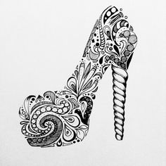 a black and white drawing of a high heel shoe