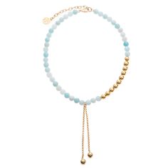 sky blue stone necklace with gold beads and hanging chain Gin Rickey, Beachy Necklace, Brass Beads, Classic Gold, Hair Ornaments, Charm Gift, Bridal Necklace, Pale Blue, Gold Plating