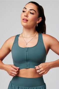 Front Zip High Impact Sports Bra Fabletics green female Activewear >> Womens >> Sports Bras >> Sports Bras regular Running/Tennis/Training Breathable/Front Closure/Molded Bra Cups Best Sports Bras For Large Bust, Sport Bra Outfits, Gym Sports Bra, Female Activewear, Sports Bra Outfit, Tennis Training, Sports Bra Design, Sport Clothes, Best Sports Bras