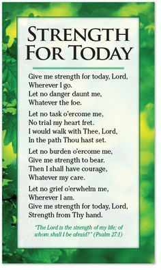 a card with the words strength for today written in green and white lettering on it