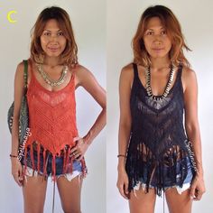 "Sun Wave Crochet Fringe Top cotton blend silk. Orange, Light Pink, Black or Beige. Very Soft and Comfortable Stretchable Fabric Measurements: Bust: 32\"-61\" Length: 27.5\" with Fringe Care: Hand or Machine Wash" Summer Cotton Top, Macrame Top, Wave Crochet, Summer Cotton Tops, Fringe Tank Top, Cover Up Beach, Boho Tank Top, Cute Summer Tops, Boho Crop Tops