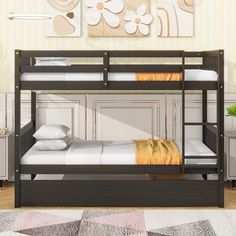 the bunk bed is made up and ready to be used as a child's room