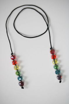 multicolored beaded necklace with black cord