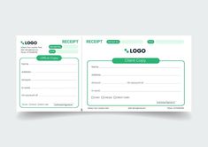 a receipt form with green lines on the front and back, in two different colors