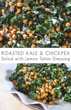 roasted kale and chickpea salad with lemon tahini dressing on the side