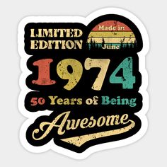 an old style birthday sticker with the number forty years of being awesome