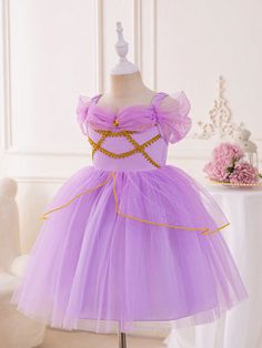 Young Girl's Purple Tulle Mesh Spliced Woven Ribbon Party Princess Dress Mauve Purple Party  Short Sleeve Mesh Fabric Colorblock,Plain,All Over Print Fit and Flare Slight Stretch  Young Girls Clothing, size features are:Bust: ,Length: ,Sleeve Length: Vestidos Color Lila, Vestido Color Lila, Fancy Suit, Purple Party, Party Dresses Online, Mauve Purple, Mauve Dress, Mesh Ribbon, Women Wedding Guest Dresses