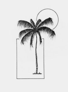 a black and white drawing of a palm tree