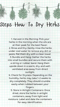 a recipe for how to dry herbs on a clothes line with the instructions below it