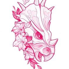 a drawing of a rhino with flowers on it's head