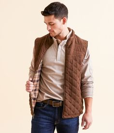 Outpost Makers Quilted Vest - Brown Large, Men's Brown Mock neck zip front vest Plaid lining. Layering piece(s) and/or accessories sold separately.. Self: 60% Cotton 40% Polyester. Lining: 98% Polyester 2% Spandex. Filling: 100% Polyester. Machine wash cold with like colors gentle cycle. Do not bleach. Tumble dry low. Cool iron as needed. Apparel & Accessories > Clothing > Outerwear > Coats & Jackets The Outpost, Vest For Men, Vests Mens, Men's Coats & Jackets, Quilted Vest, Accessories Clothing, Outerwear Coats, Layering Pieces, Mens Coats