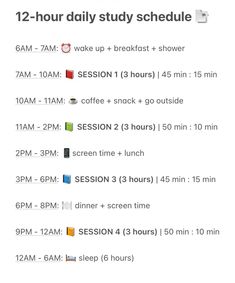 an image of a schedule for the 12 hour study schedule