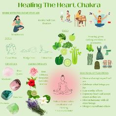 Bringing healing to the heart chakra will help you be more loving and accepting toward yourself. This info graphic shows some quick and simply ways you can bring healing to your heart chakra every day. To learn more about the heart chakra, check out my blog post below. High Heart Chakra, Higher Heart Chakra, How To Heal Heart Chakra, Heart Chakra Foods, Healing The Heart Chakra, How To Open Your Heart, Heart Chakra Aesthetic, Yoga Baddie