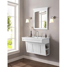 a white bathroom sink sitting under a mirror