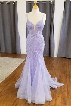 Mermaid Lavender Floral Lace Straps Long Prom Dress Prom Dress Outfits, Prom Dresses Lavender, Lavender Prom Dresses, Prom Dress Inspo, Purple Prom, Spaghetti Strap Prom Dress, Custom Prom Dress, Purple Prom Dress, Lavender Floral