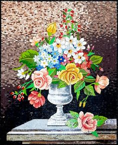 Spring in Stone: Mosaic Flowers Blossom Year-Round Nautical Mosaic, Landscape Mosaic, Tree Mosaic, Vase Wall, Mosaic Portrait, Mosaic Animals, Mosaic Birds, Roman Mosaic, Mosaic Tile Art