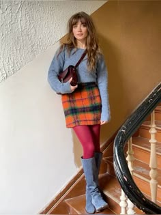 Style Tights Outfit, Fall Dress Outfit With Tights, Fun Autumn Outfits, 70s Inspired Fall Fashion, Caroline Tucker Outfits, Twee Style Aesthetic, 1960s Fall Fashion, Autumn Layering, Frazzled English Woman Aesthetic Outfits