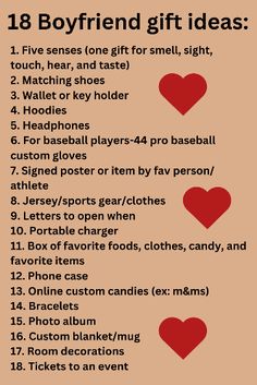 valentine's day gift list for boyfriends with hearts on the top and bottom