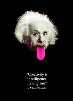 albert einstein with his tongue out and quote about creativity