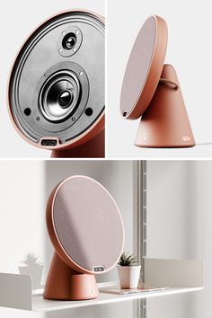 the speaker is on top of a shelf